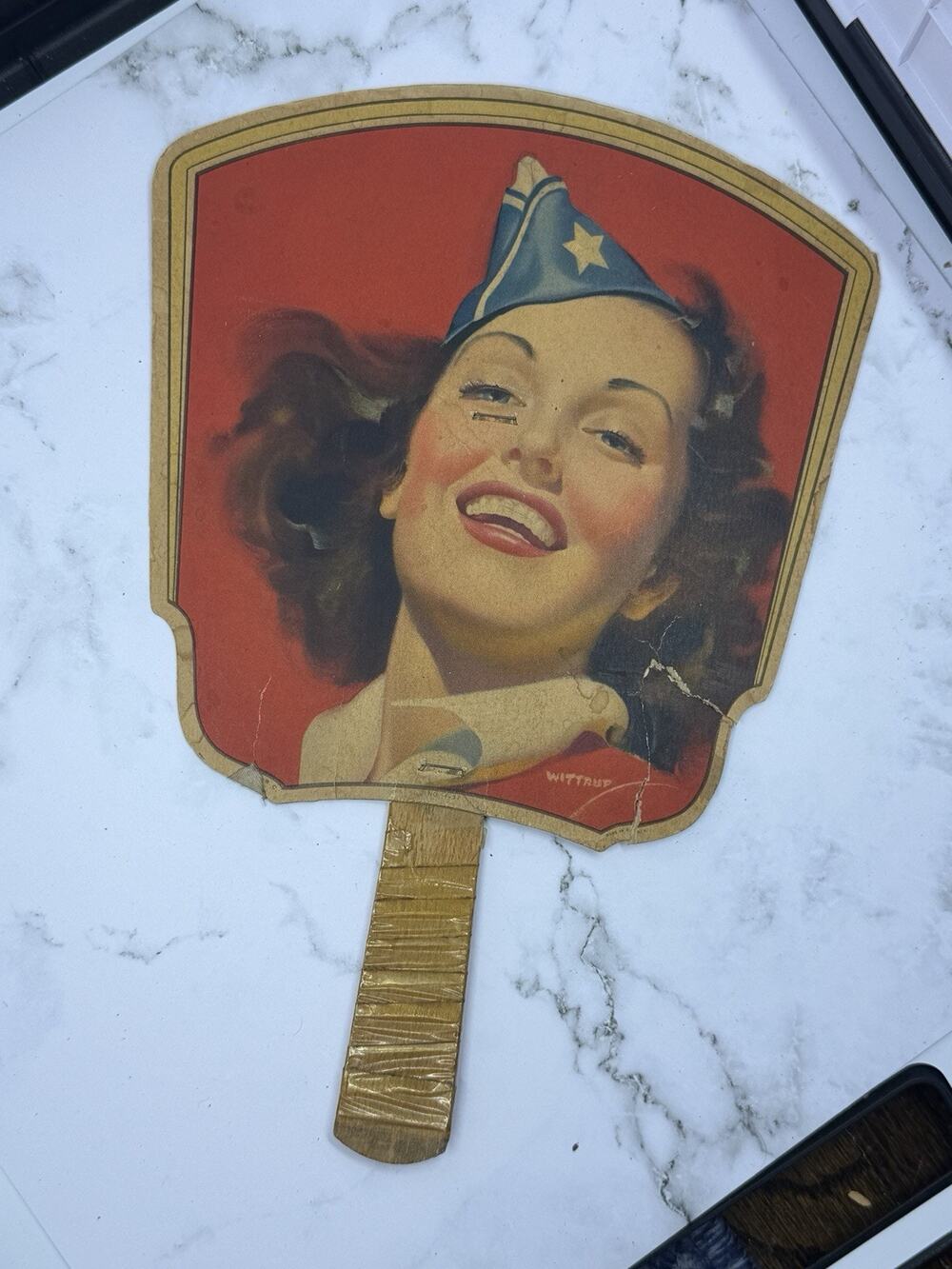 1940s Wittrup Victory Girl Vintage Pin-Up Advertising Hand Fan -Hanover PA Radio
